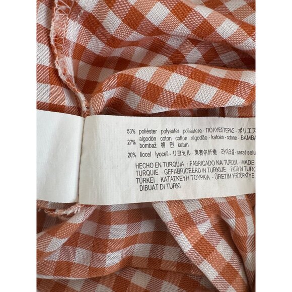 2/$30 Zara Medium Terracotta & White Gingham Knotted Button Midi Dress - Picture 9 of 13
